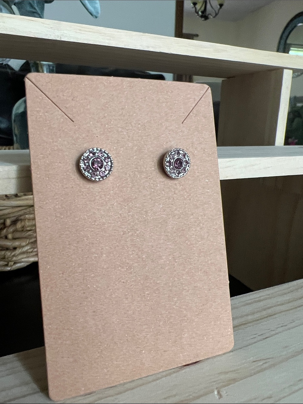 Sparkling Pink Crystal Halo Stud Earrings - Women Jewelry